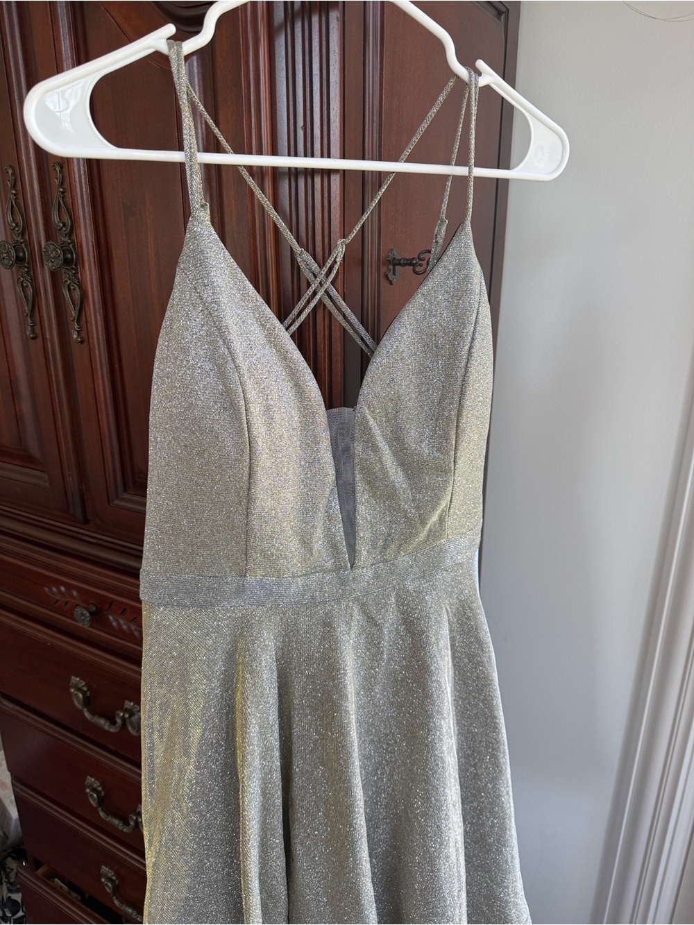 Sparkly Silver Glitter Fit & Flare Dress Juniors 15 Backless Party Homecoming